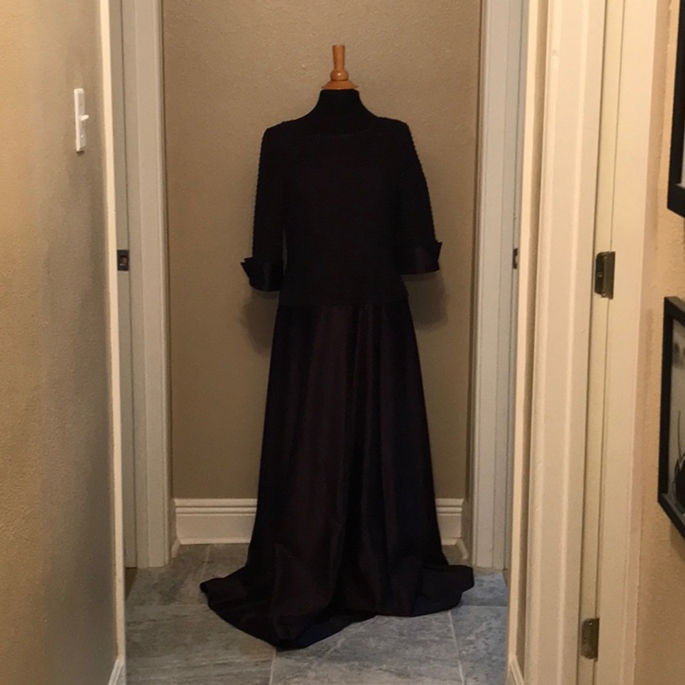 Full length plum colored evening dress